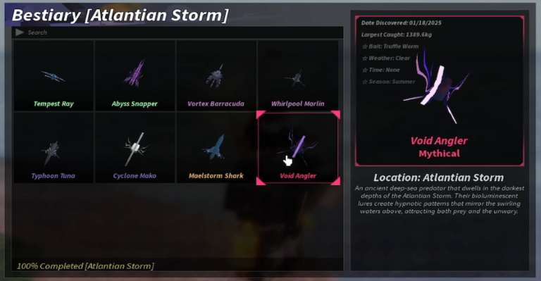 All 8 Fishes in Atlantean Storm (100% Bestiary)