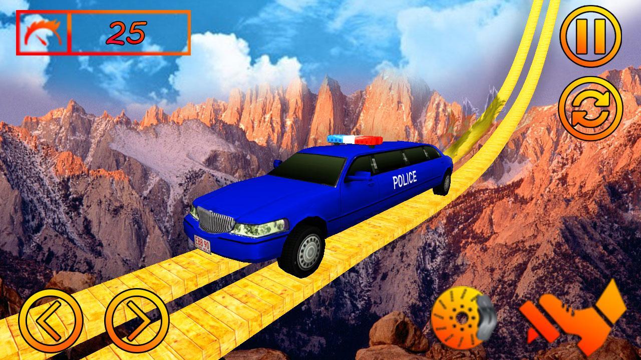 US Police Limousine Car Rope Stunt Racing Game