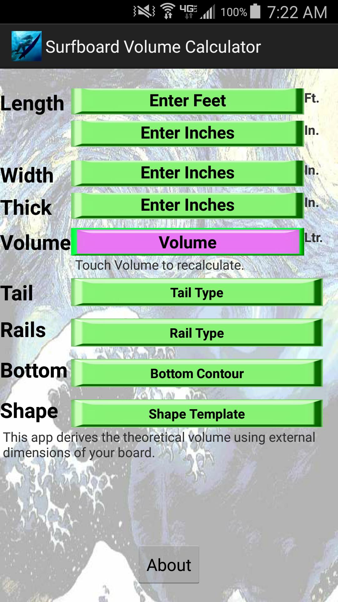 Surfboard Volume Calculator