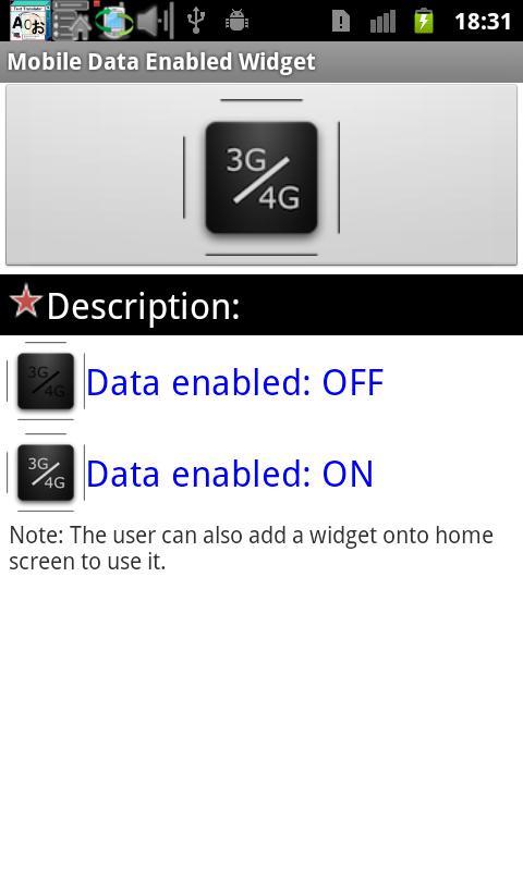 Mobile data enabler widget 3G
