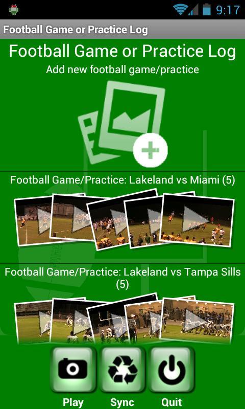 Football Game or Practice Log