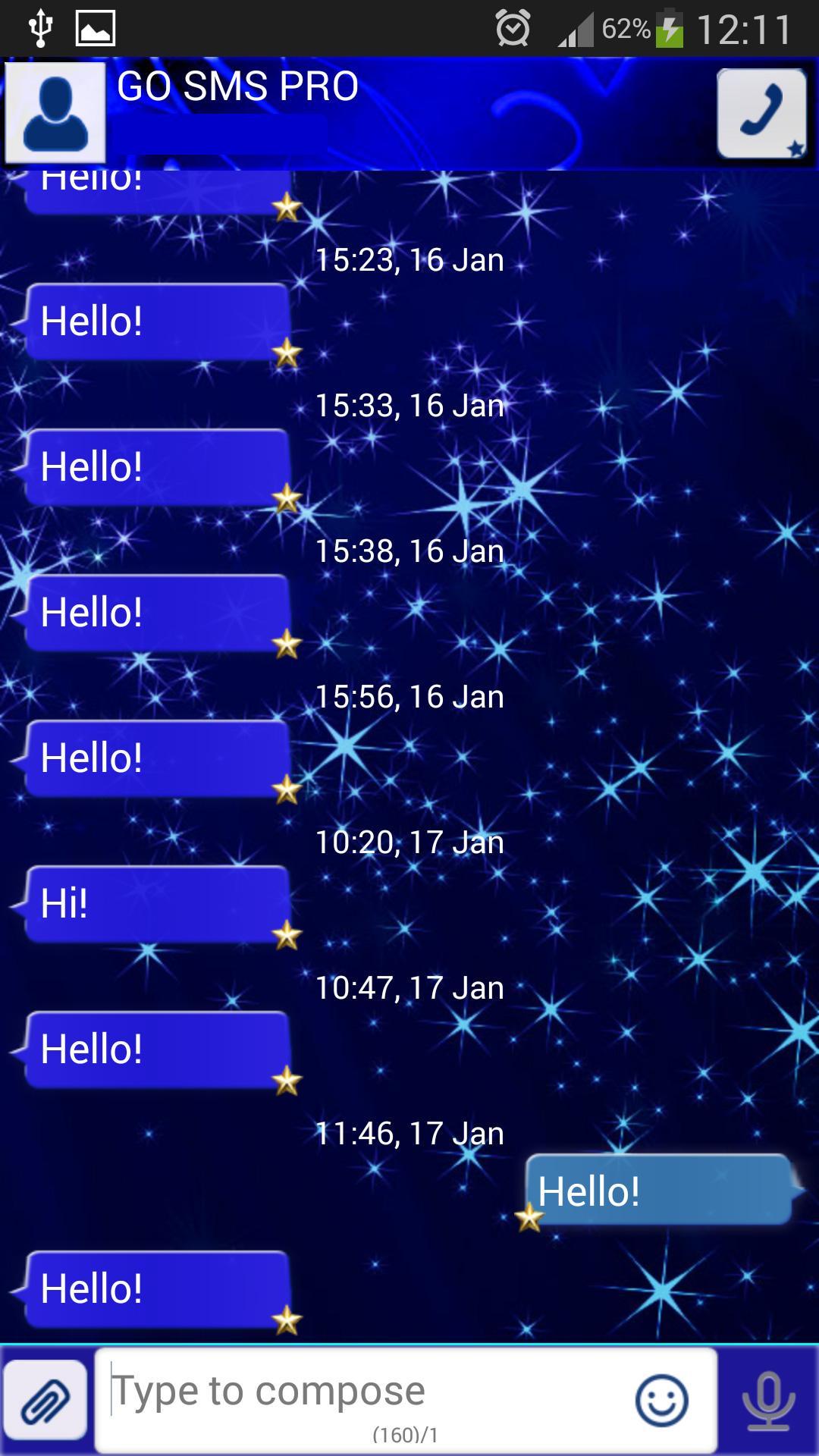 GO SMS Blue Stars Theme